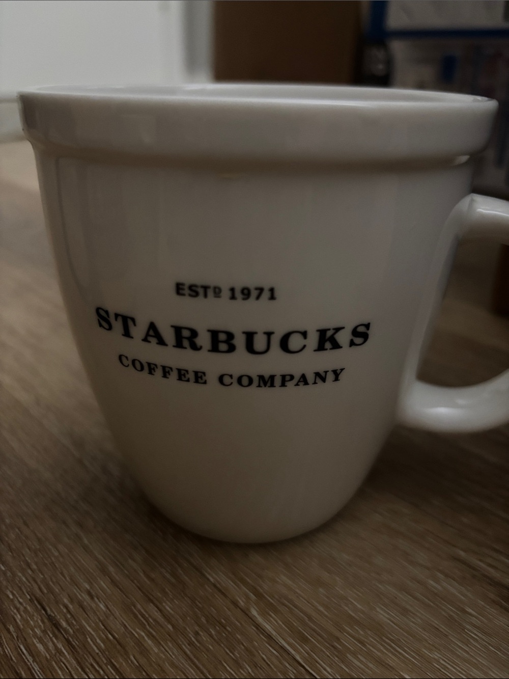 Starbucks White Mug with Black Logo Text